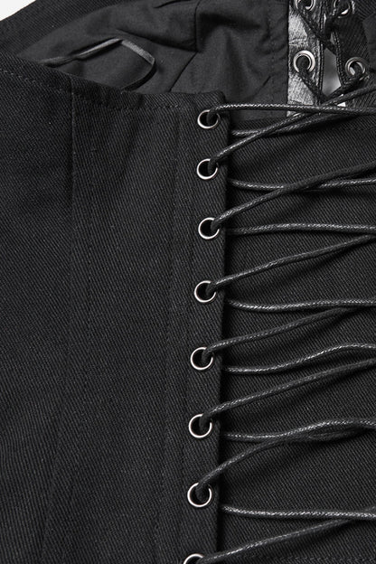 No-Sleeve Dark Corset Top with Side Zip and Lace-Up - NoirEdge