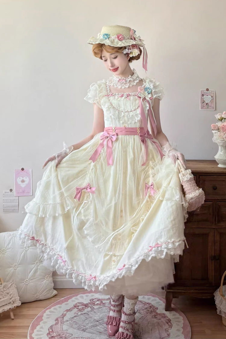 Sakura's Spring Resonance Sleeveless Ruffled Bow Sweet Lolita JSK Long in Yellow