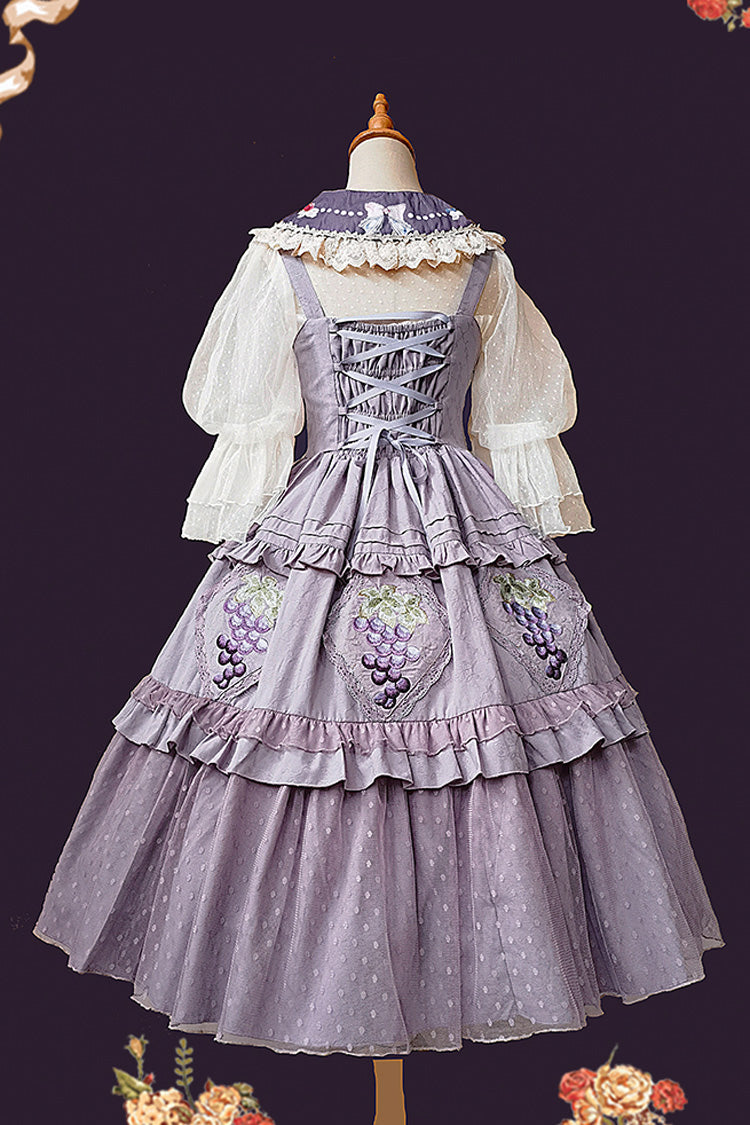 Purple Sleeveless Jacquard Ruffle Embroidery Sweet JSK Dress - Vineyard