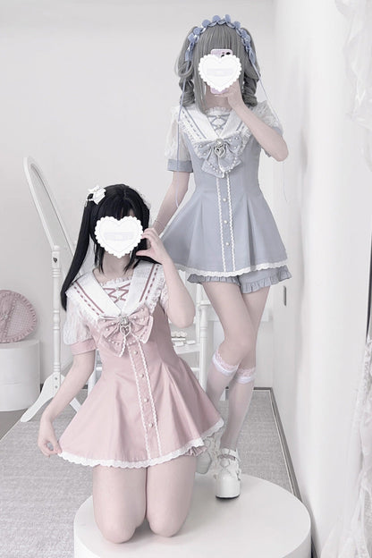 Print Bowknot Jirai Kei Japanese Dress Set
