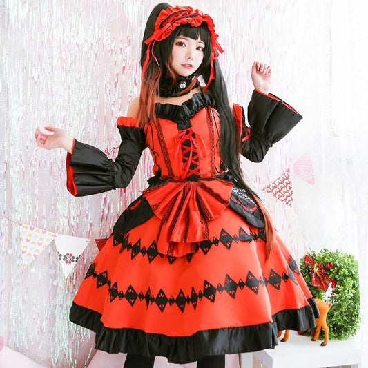 Rotes Lolita-Prinzessin-Cosplay-Schnürkleid