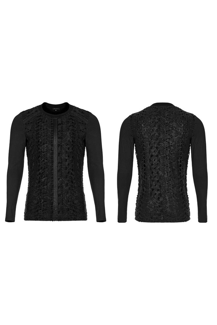 Gothic Printed Spliced Long Sleeve Tee with Textured Webbing