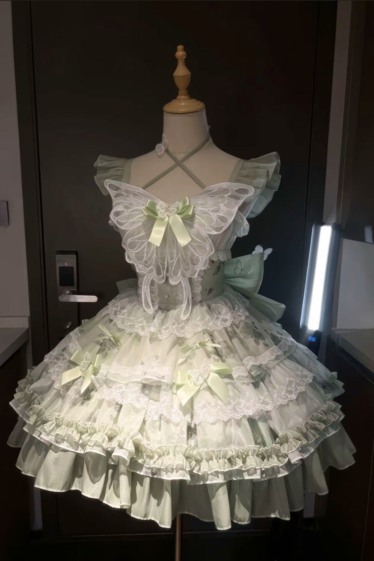 Emerald Promise of Blooming Season Print Ruffle Bowknot Lace Sweet Princess Lolita JSK