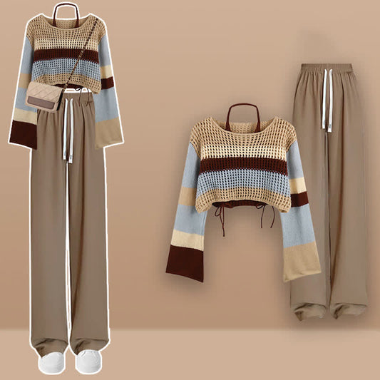 Pants Halter Stripe String Out Casual Top Cami Hollow Draw