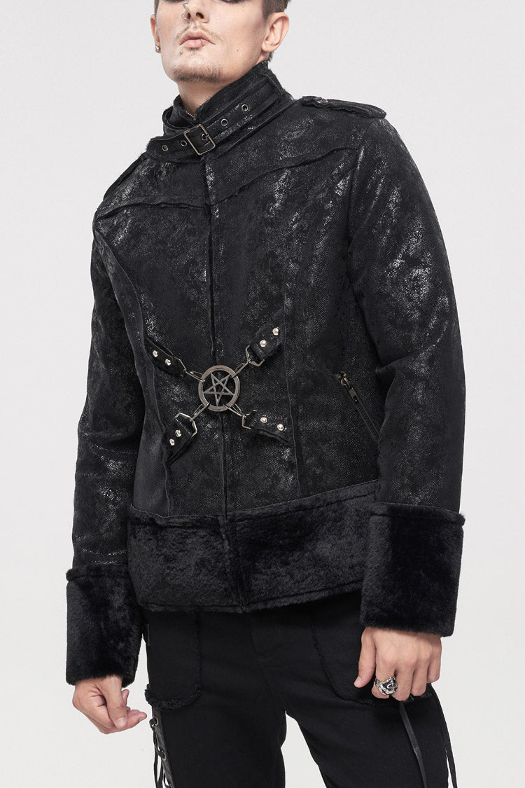 Punk Men's Coat in Retro Suede with Short Plush and Five-Pointed Star Decoration
