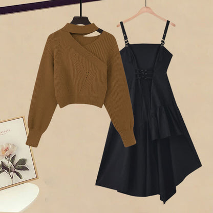 Slip Color Up Dress Lace Sweater Irregular Pure