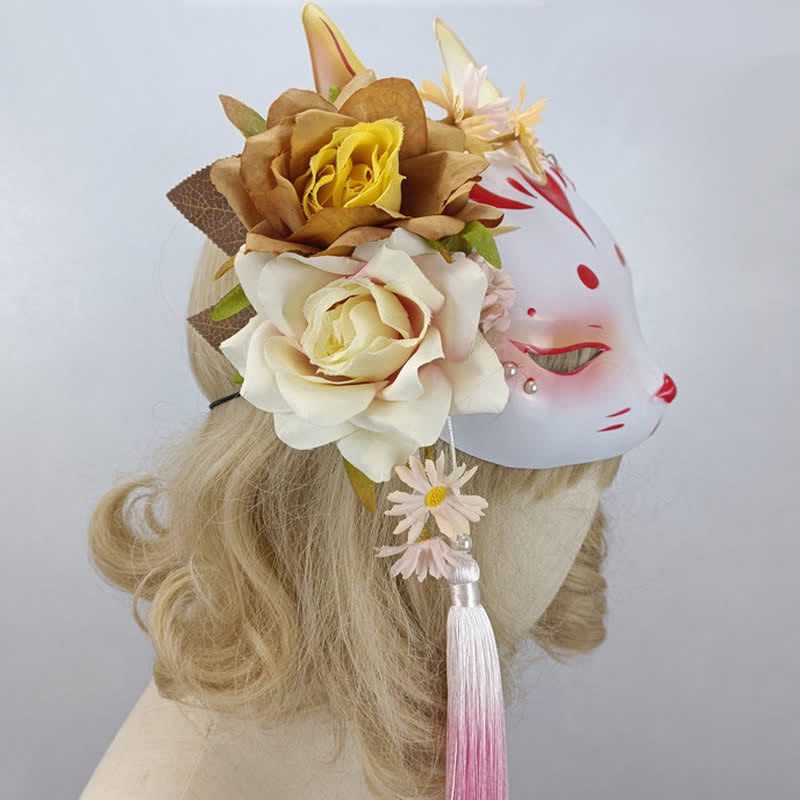 Exquisite Vintage-Maske mit 3D-Blumen und Fuchs-Print