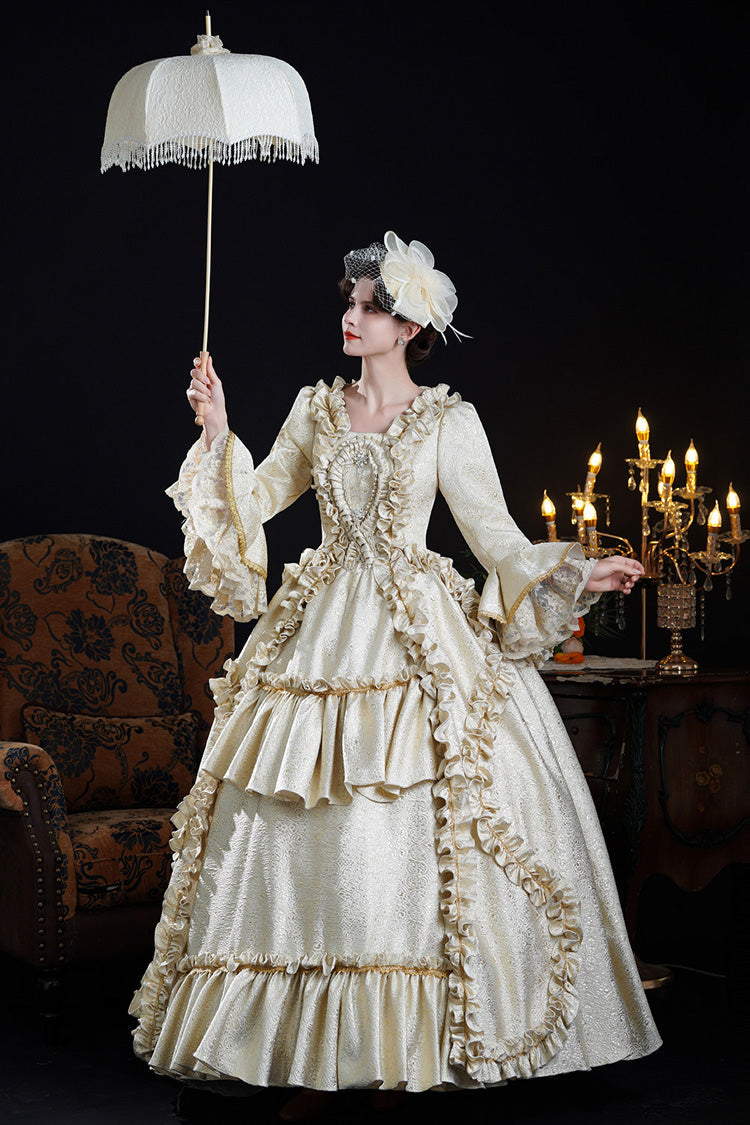 Classic Palace Dress with Square Collar & Trumpet Sleeves