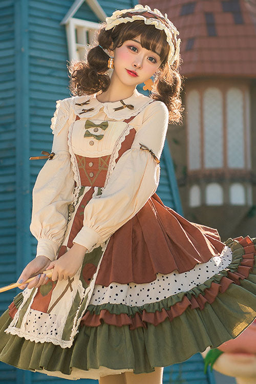 Japanese Patchwork Ribbon Multi-Tier Ruffle Lolita JSK Dress