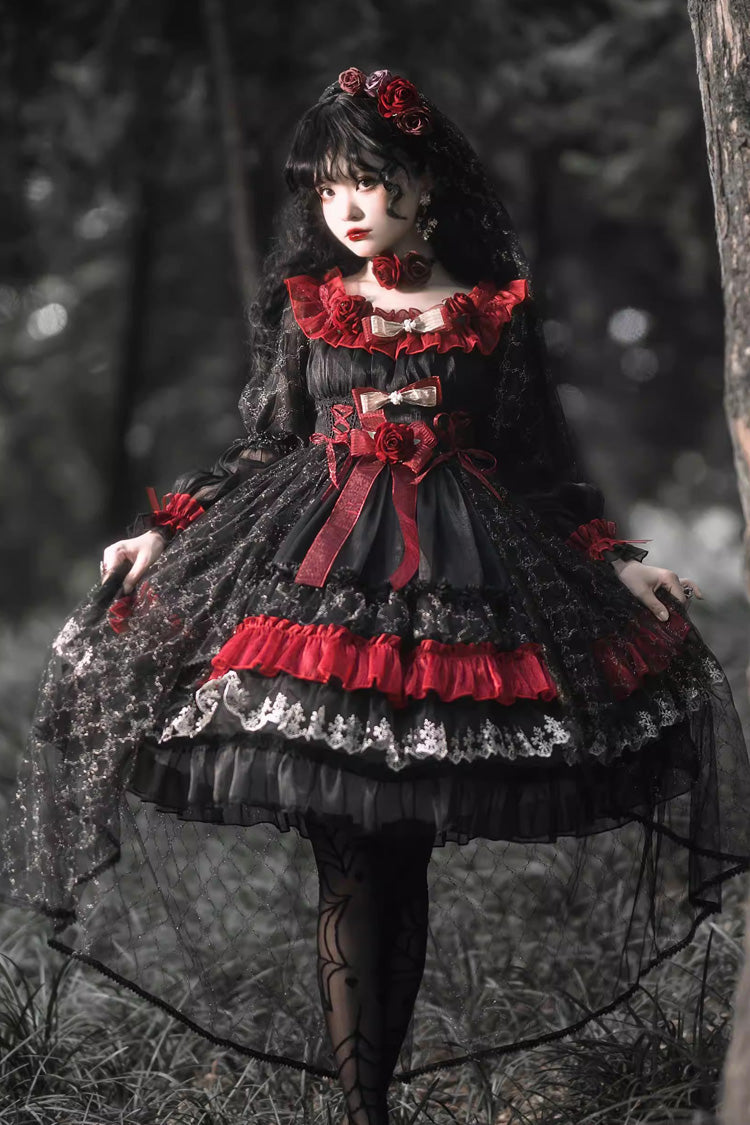 Perlia's Night Ruffled Open-Front Lolita Dress - Noir