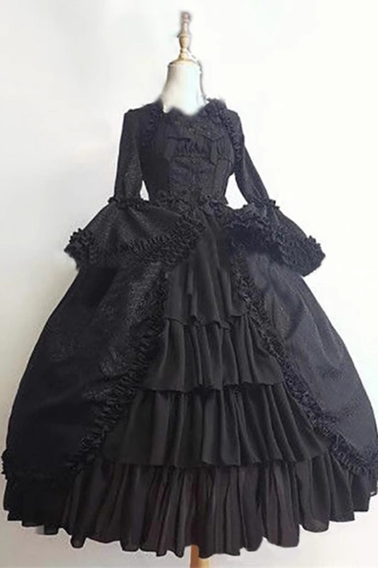 Ebony Long Hime Sleeves Layered Ruffle Cardigan Bow Gothic Plus Size Dress