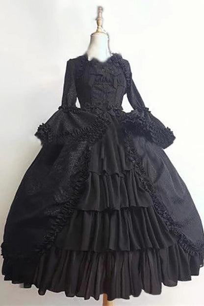 Ebony Long Hime Sleeves Layered Ruffle Cardigan Bow Gothic Plus Size Dress