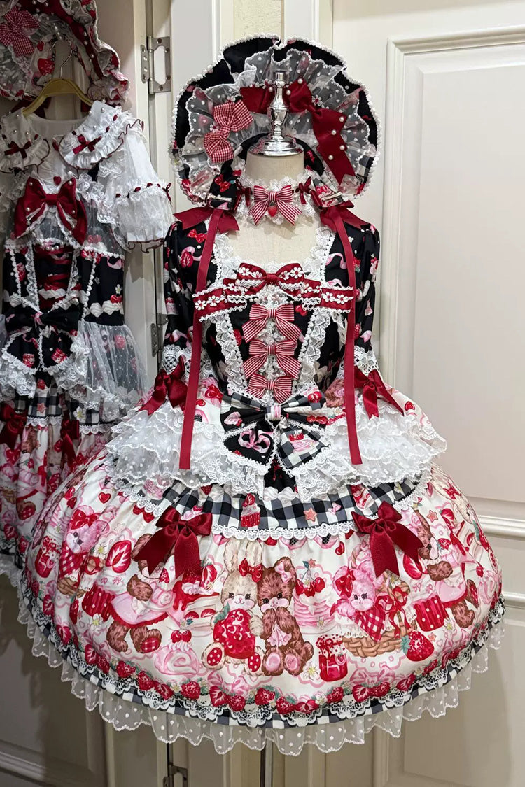Sweet Berry Bunny Lolita OP Dress with Bow and Lace - Noir