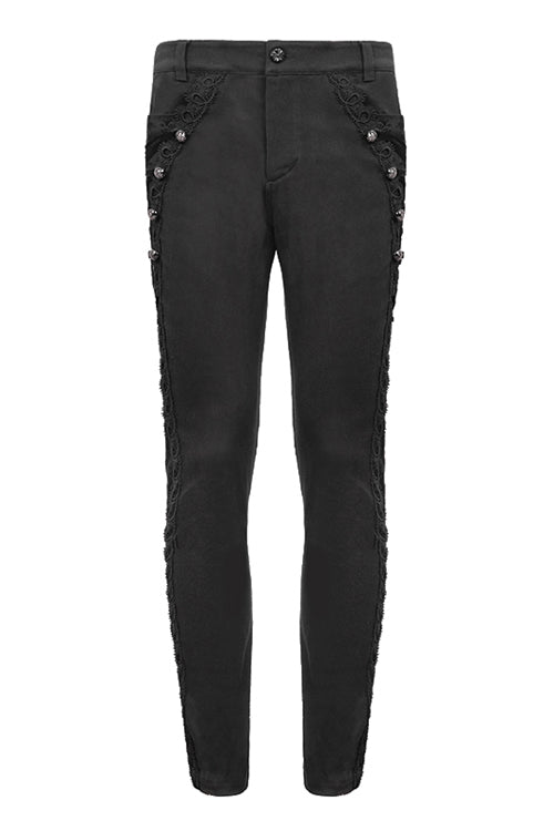 Gothic Side Button Flocked Detail Dress Trousers