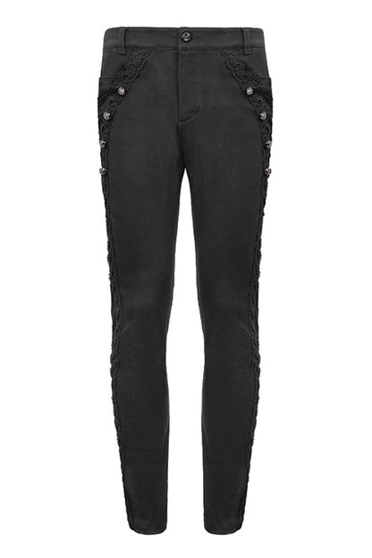 Gothic Side Button Flocked Detail Dress Trousers