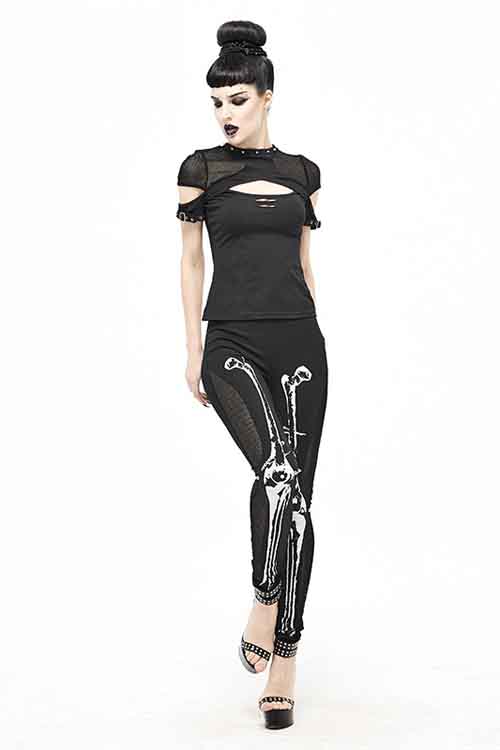 Skull Print Skeleton Bone Pattern Knit Leggings