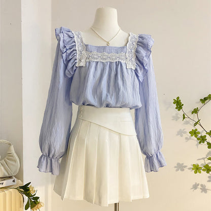 Loose Waist Flouncing Skirt High Pleated Shirt