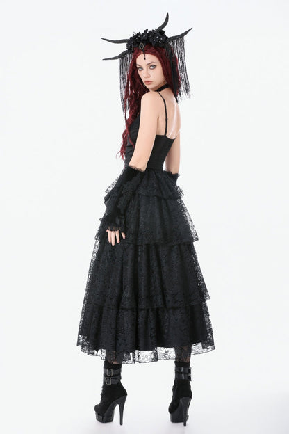 Ruched Lace Gothic Maxi Slip Dress for Weddings