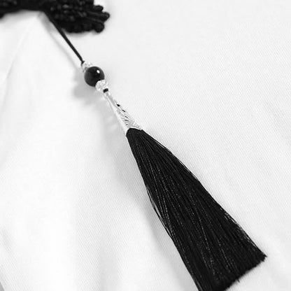 Tassels Vintage Waist Print T-Shirt High Bamboo Skirt Pleated