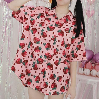 SpreePicky Rosa Kawaii Erdbeerbluse S12690