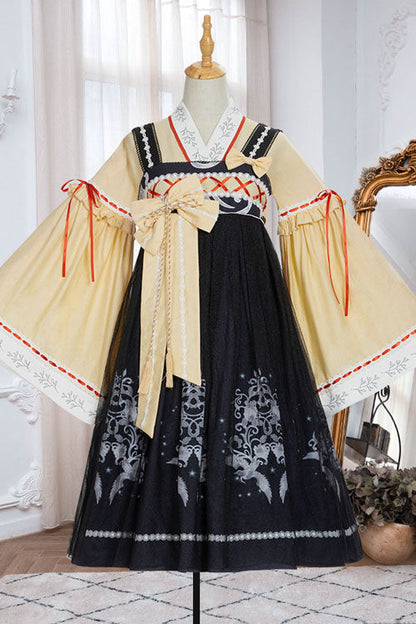 Sweet Lolita JSK Dress in Chinese Hanfu Style with High Waist and Fengming Motif