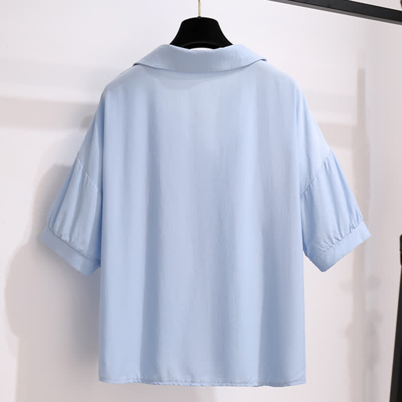 Pocketed T-Shirt Denim Fake Lapel Shorts Pieces Two