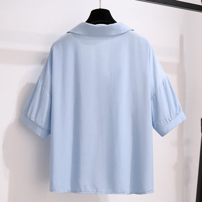 Pocketed T-Shirt Denim Fake Lapel Shorts Pieces Two