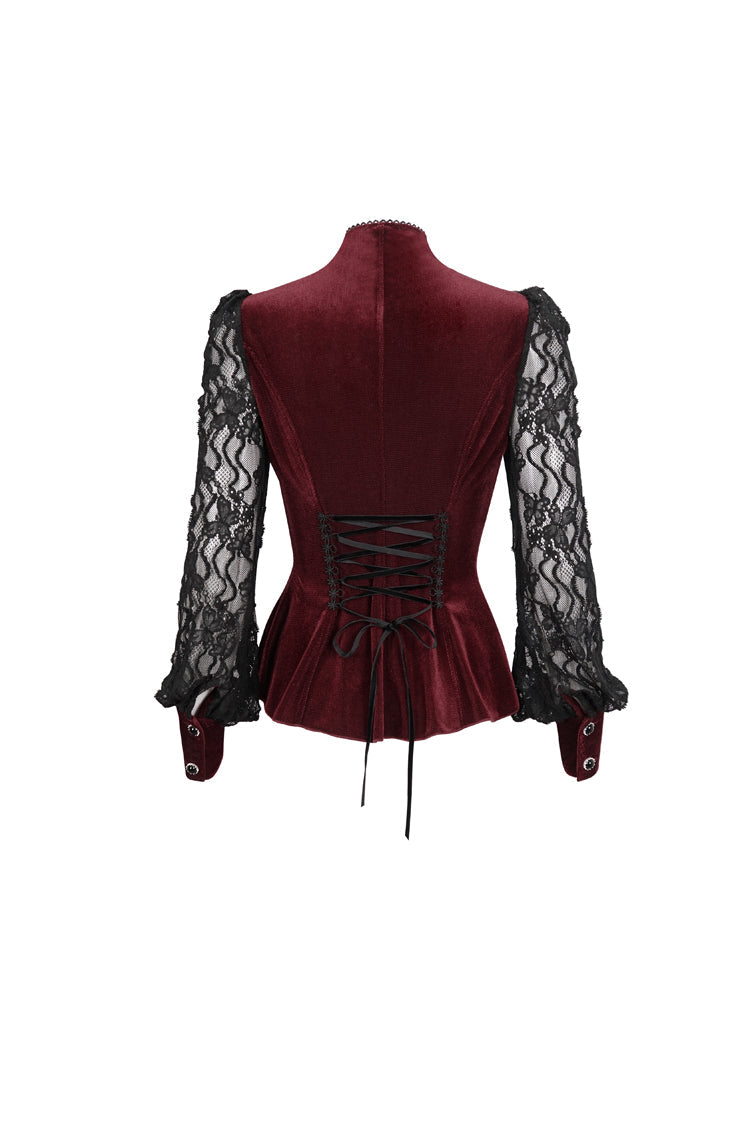 Velvet High Neck Lace Fake Bra Design Butterfly Mesh Gothic Shirt