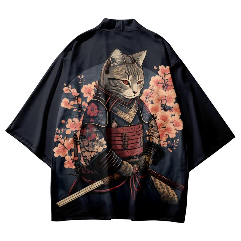 Cute Cat Warriors Print Cardigan Kimono Outerwear