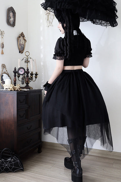 Black Rose Embroidered Gothic Lolita Dress Set with Cutout Top