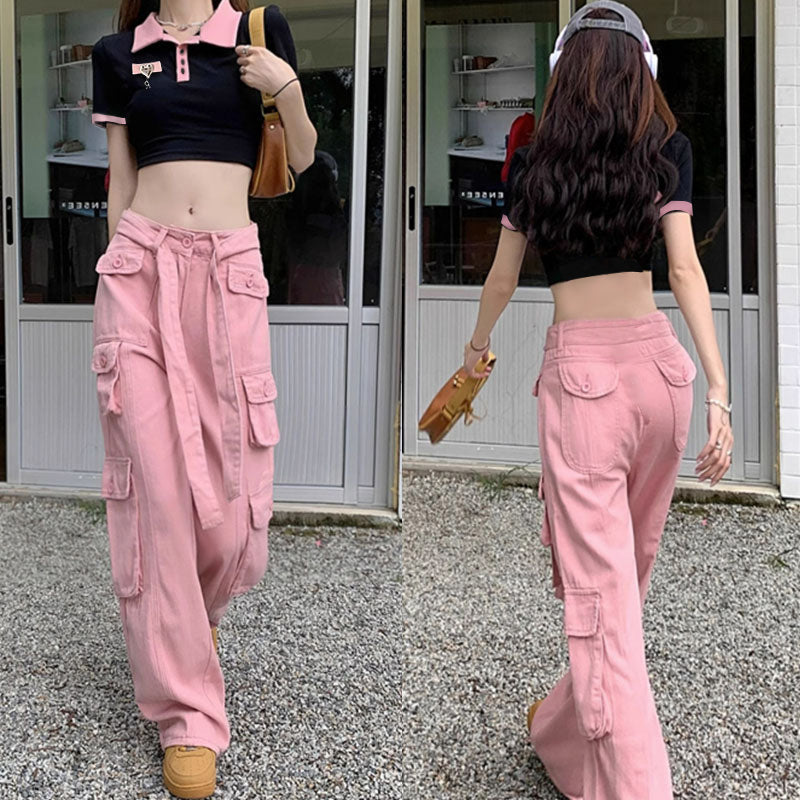 T-shirt court vintage Love Heart avec pantalon cargo rose