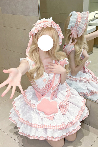 Rose Star Grant Angel Triple Layer Print Ruffle Sweet Lolita Dress