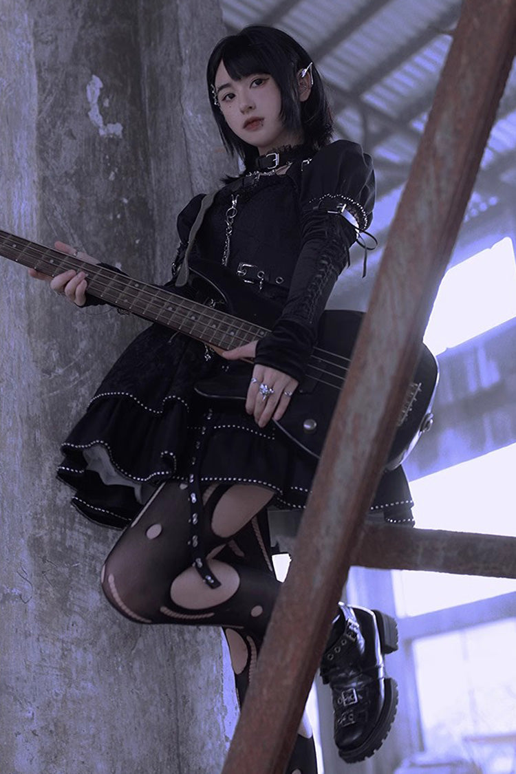 Black Gothic Punk Lolita JSK Dress with Letter Print