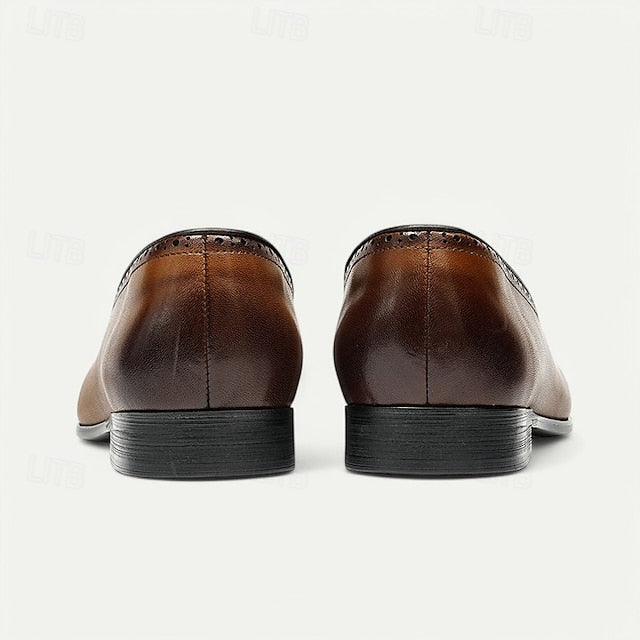 Men's Brown Leather Tassel Loafers with Brogue Detailing,