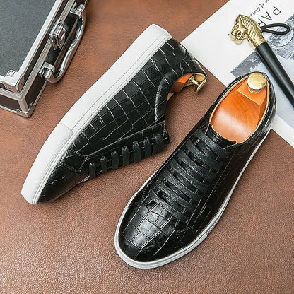 Men's White Crocodile Pattern Casual Sneakers – Stylish