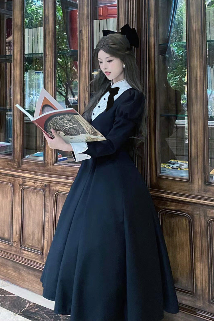 Stand Collar Bow-Trimmed Elegant Gothic OP Dress