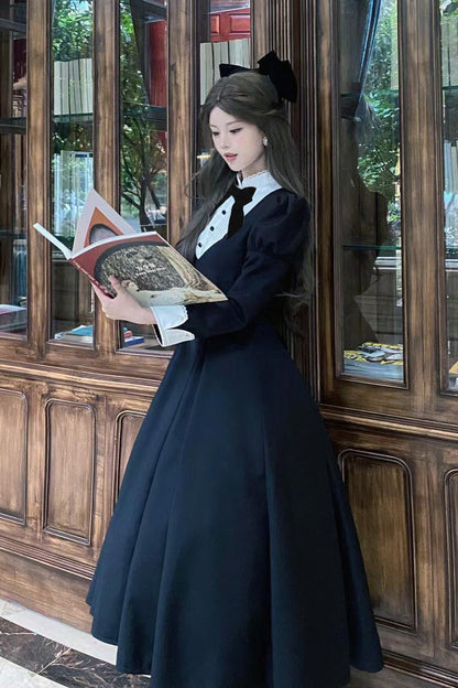 Stand Collar Bow-Trimmed Elegant Gothic OP Dress