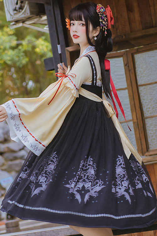 Sweet Lolita JSK Dress in Chinese Hanfu Style with High Waist and Fengming Motif