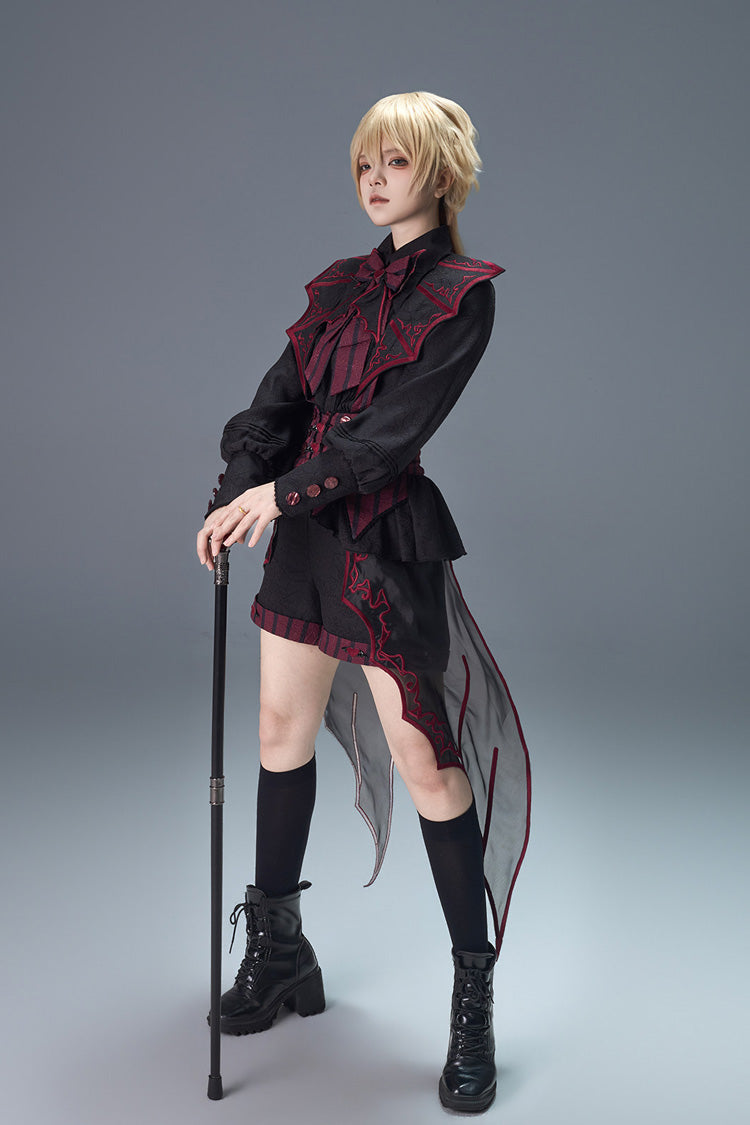 Demon Ritual Stand Collar Ouji Shorts Set with Embroidery - Noir