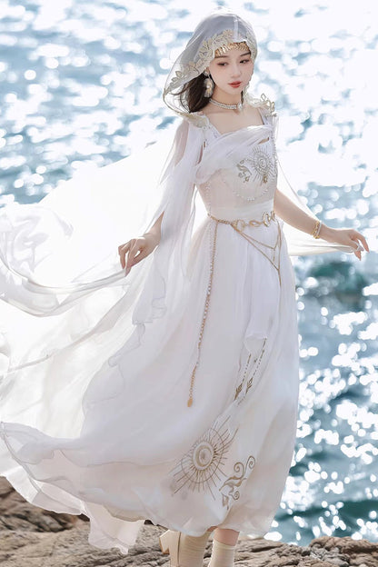 Chain Decorated Sweet Elegant Lolita Dress - White Aurelia of the Holy Light