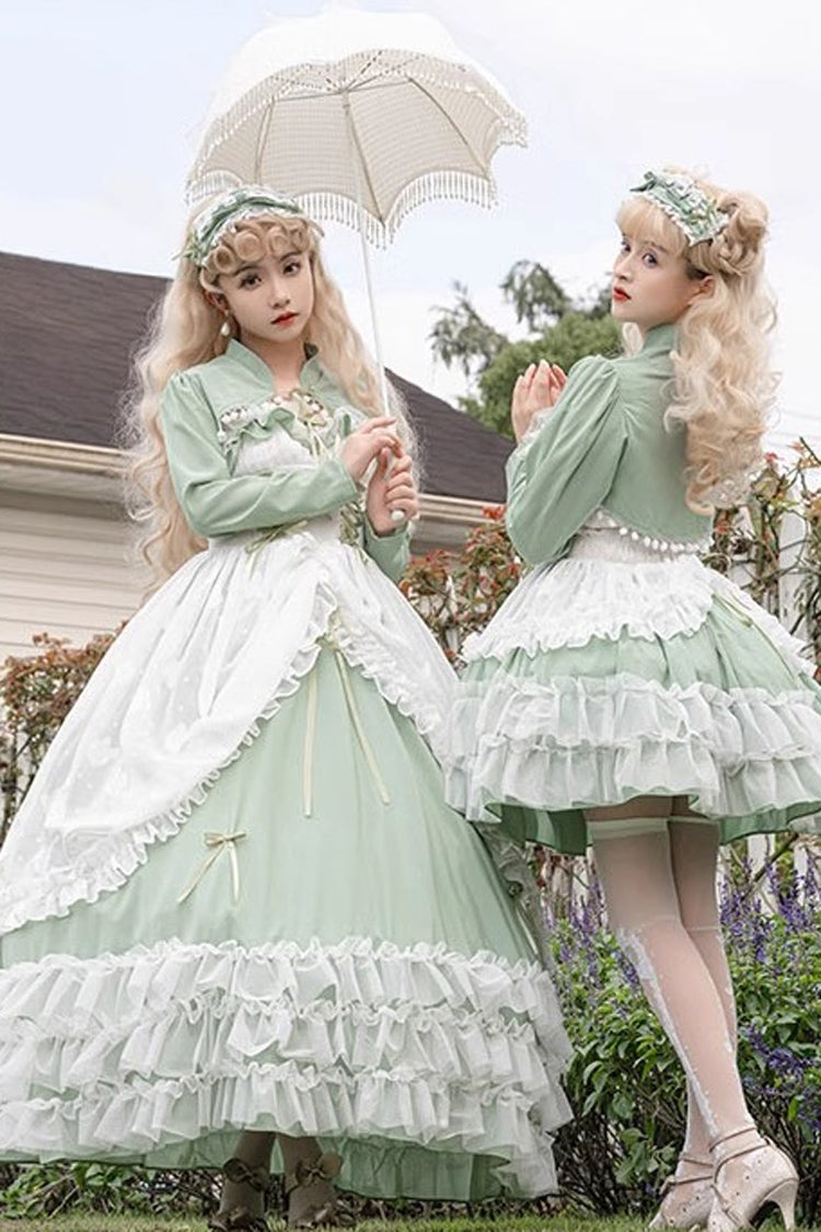 Green Multi-layer Ruffle Hanayome Lace Lace-Up Plus Size Sweet Lolita Jsk Dress (Short Version)