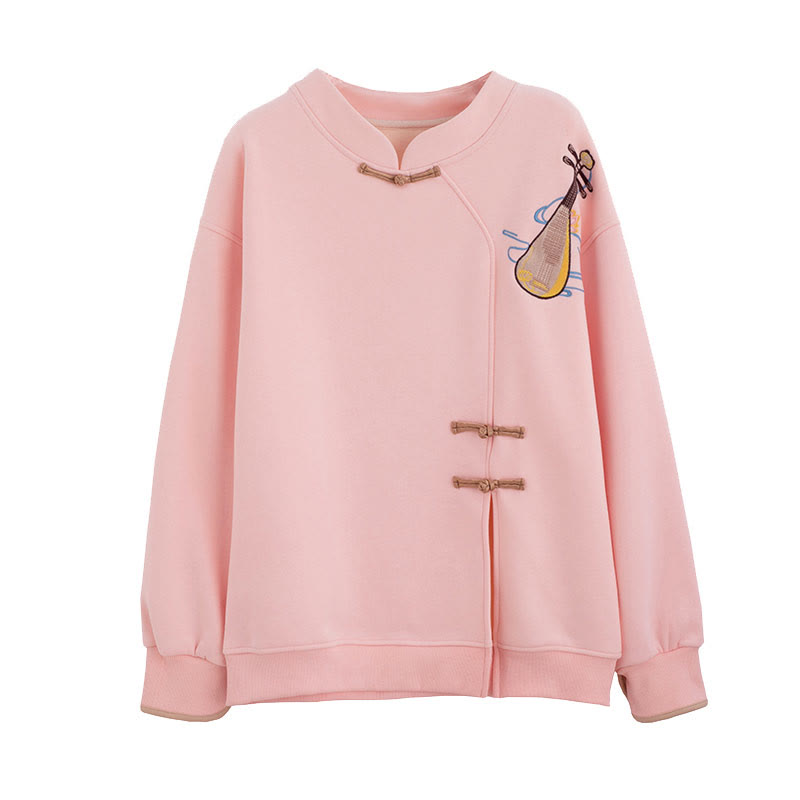 Sweat-shirt en peluche fendu avec boucle de broderie vintage en luth