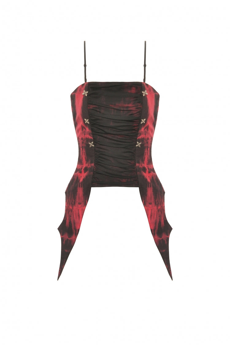 Tie-Dyed Lace-Up Ruched Overbust Corset