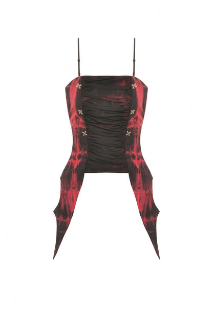Tie-Dyed Lace-Up Ruched Overbust Corset