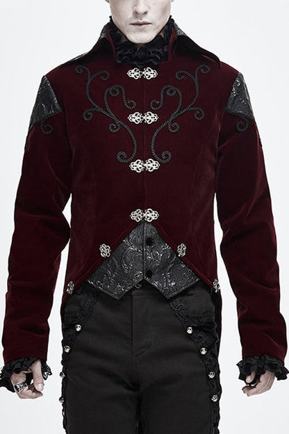 Vintage Embroidered Fake Two Pieces Gothic Coat for Men