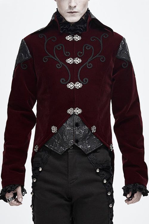 Vintage Embroidered Fake Two Pieces Gothic Coat for Men