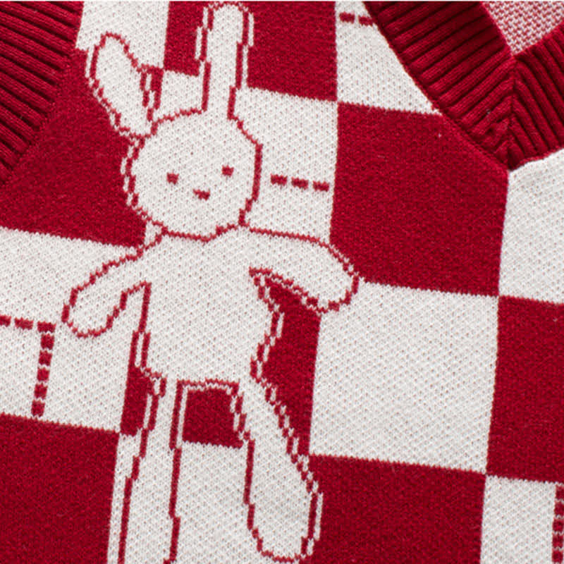 Ensemble chemise plissée à revers et gilet à imprimé treillis Red Bunny