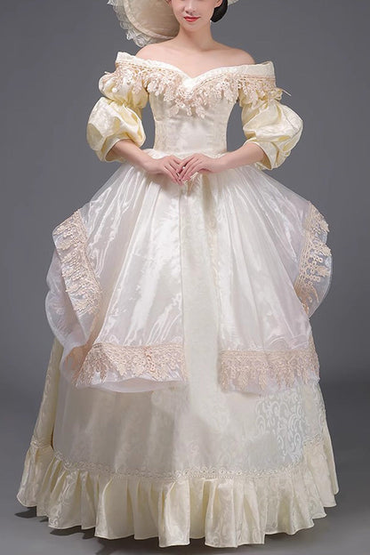 Ruffle Strapless Victorian Dress with Half Sleeves