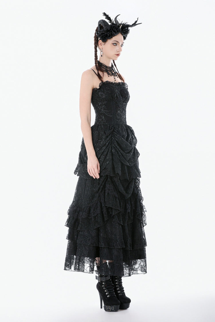 Embroidered Peplum Court Slip Dress in Gothic Style
