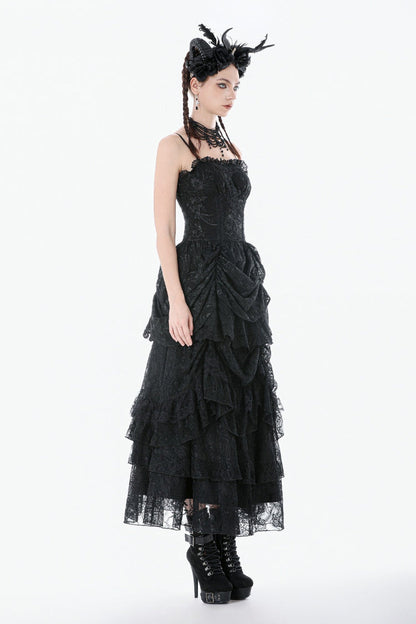 Embroidered Peplum Court Slip Dress in Gothic Style
